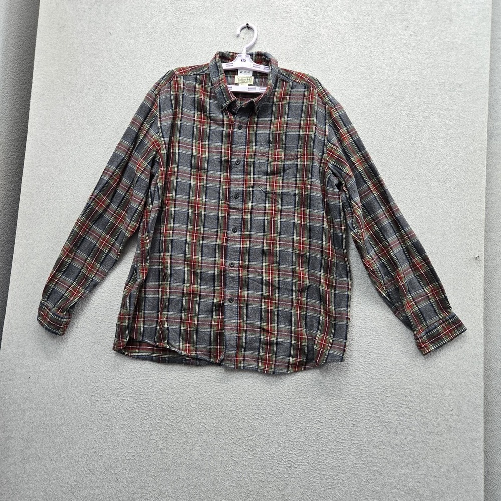 L.l.bean Men Button Up‎ Shirt XL REGULAR Gray Plaid Flannel Shirt